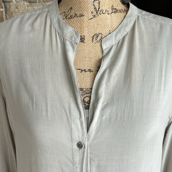 James Perse mandarin collar taupe gray brown long sleeve shirt dress 100% viscos - Picture 2 of 16